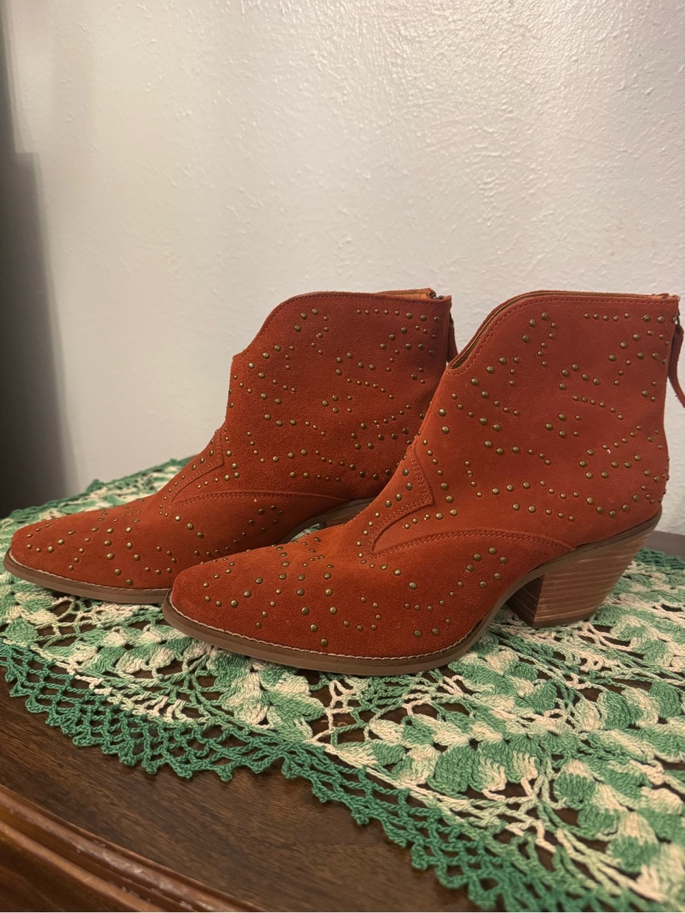 Women's Rust Suede Studded Ankle Booties